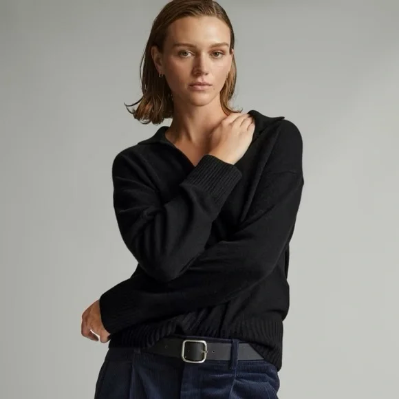 NEW Everlane Women’s Cashmere Polo Black Sweater Size XSmall - Picture 1 of 14